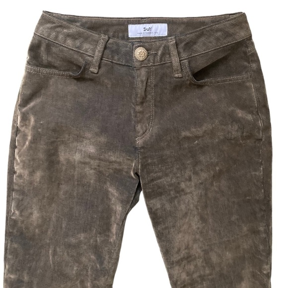 SHAFT JEANS Italy Lola hr Velvet Flock Pants Lace up Flare Hem in Oro Verde - Picture 14 of 15